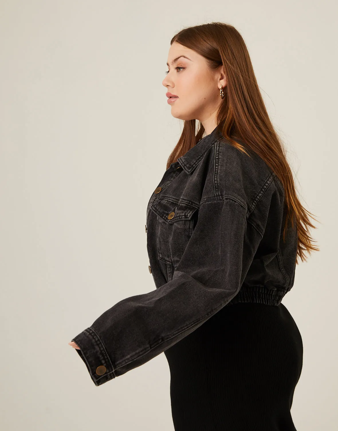 Plus Size Elasticized Denim Jacket