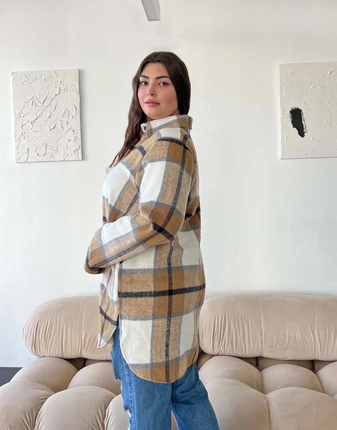 Plus Size Oversized Plaid Shirt Jacket