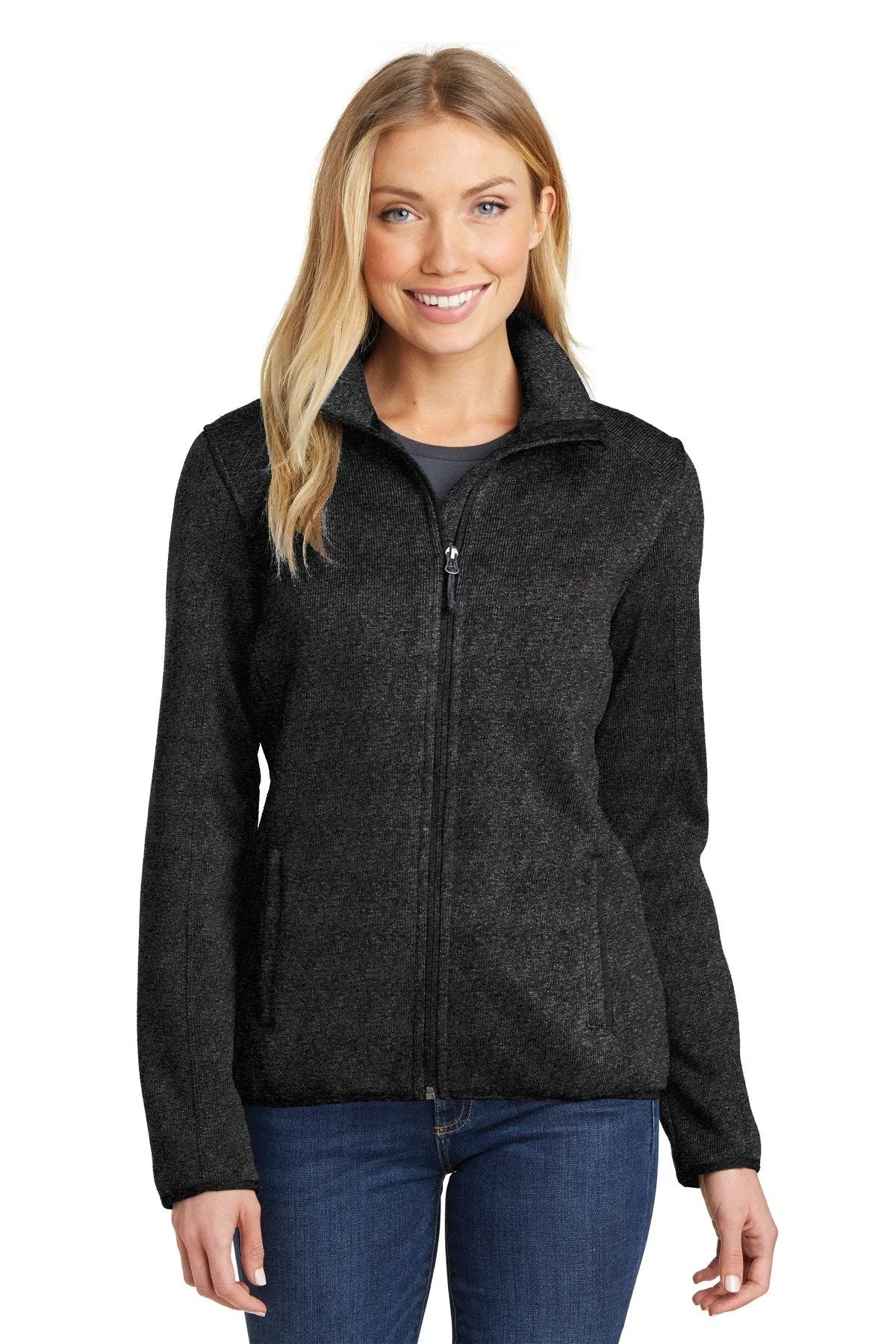 Port Authority Ladies Sweater Fleece Jacket L232 Black Heather