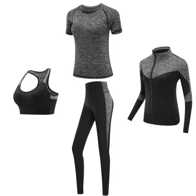 Quick dry women sportswear 4PCS set fitness gym yoga clothing