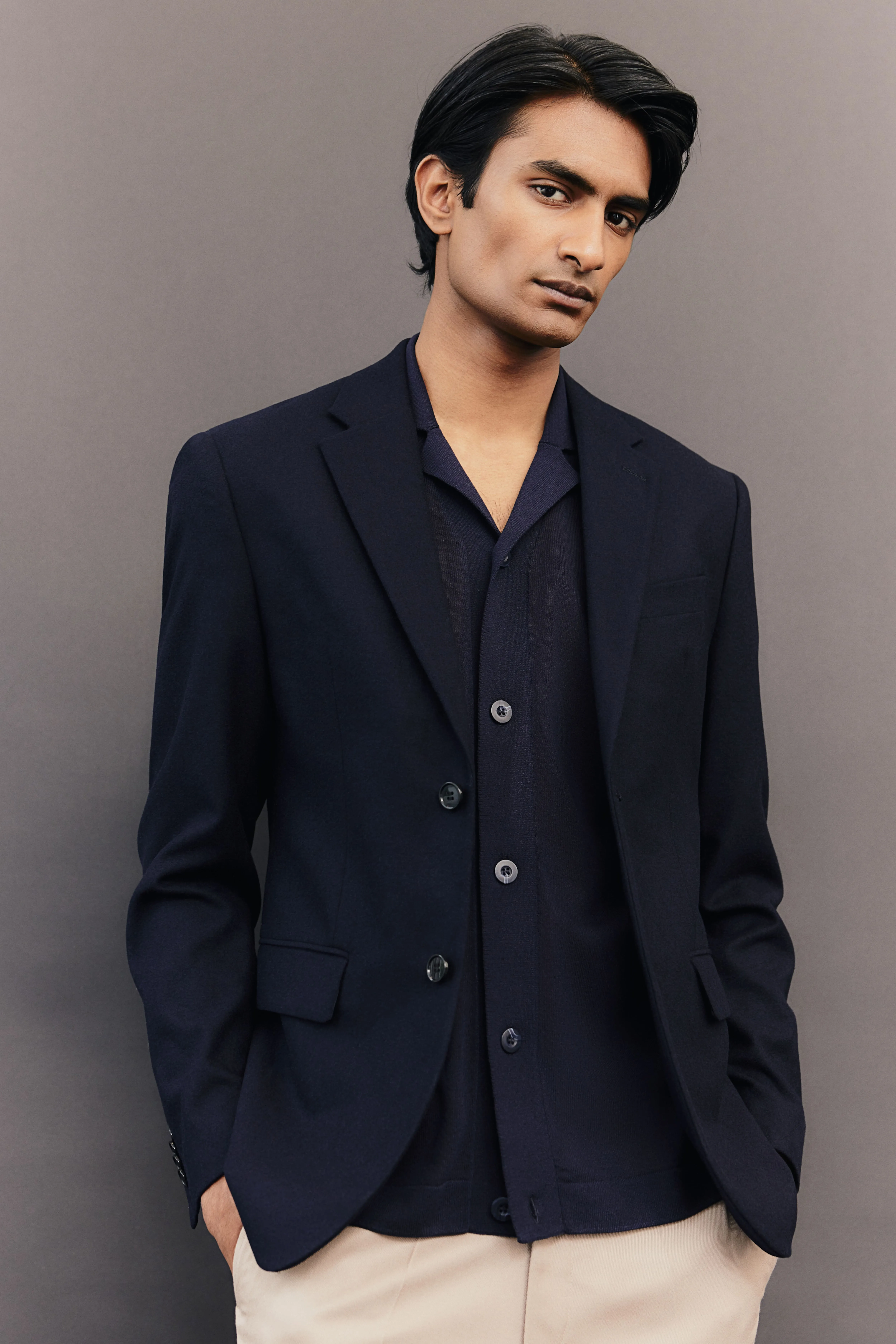 Regular Fit Wool-blend jacket - Long sleeve - Regular length - Navy blue - Men | H&M GB