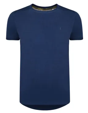 Ringspun Neon Crew Neck Cotton Plain T-shirt Navy