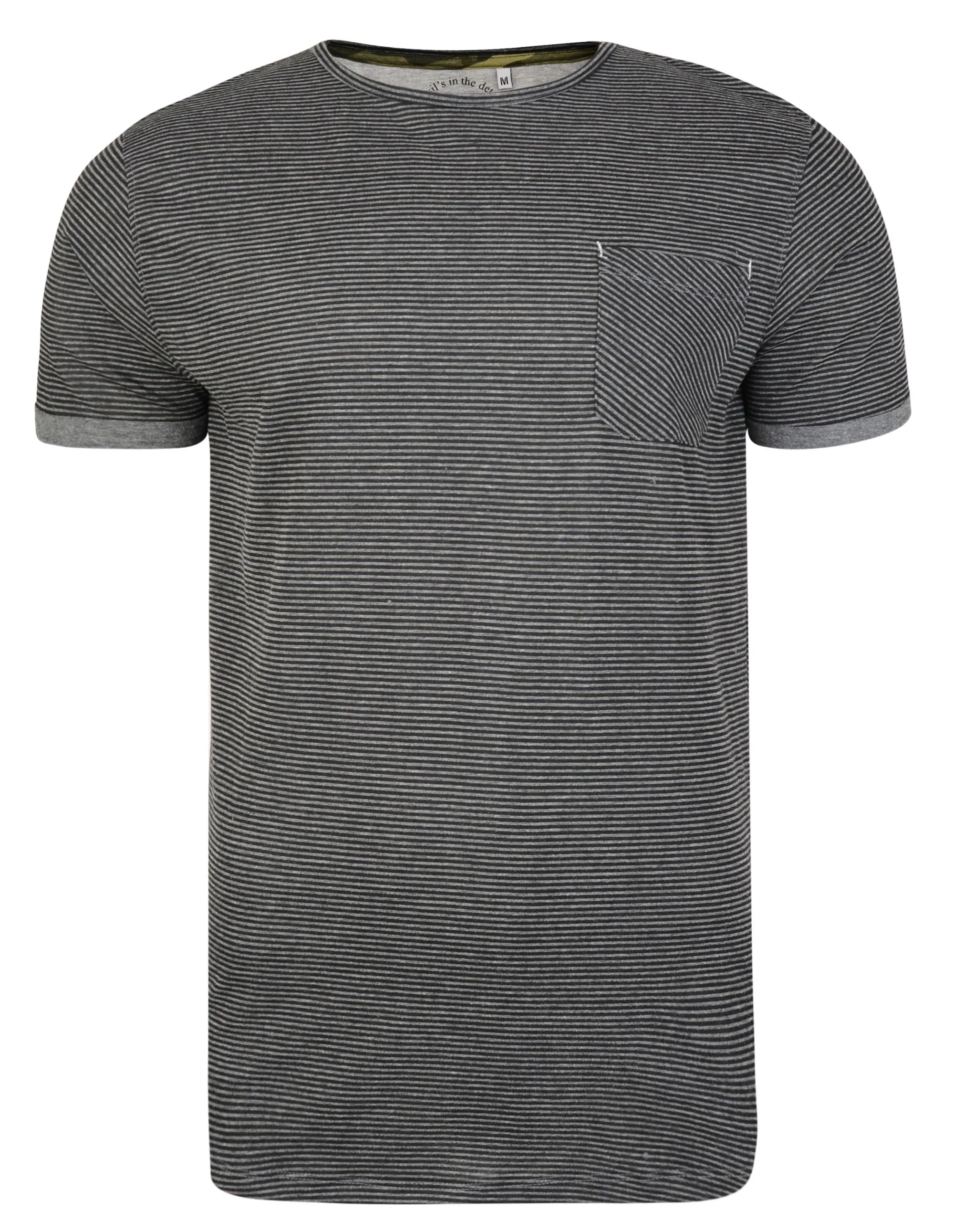 Ringspun Ribble Crew Neck Cotton Stripe T-shirt Charcoal