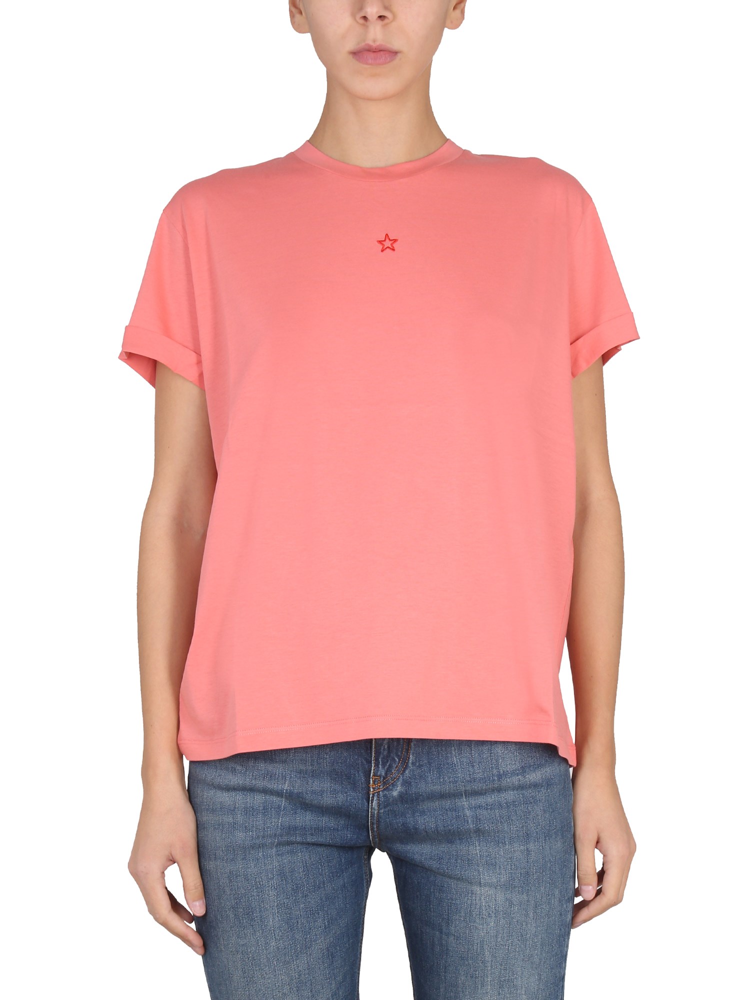 STELLA McCARTNEY    COTTON JERSEY CREWNECK T-SHIRT WITH LOGO EMBROIDERY