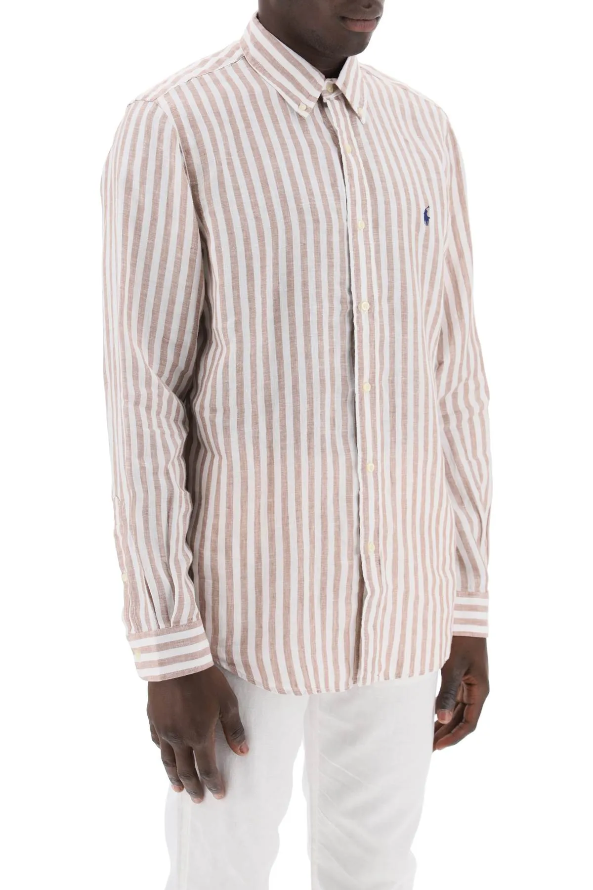 striped custom-fit shirt 710837274005 5138C KHAKI WHITE