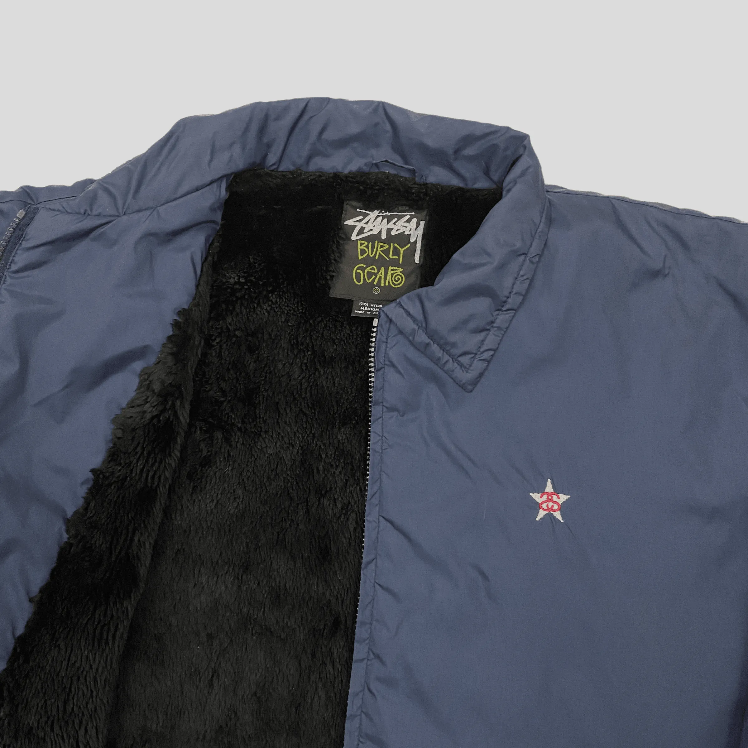 Stussy 90’s Star Nylon Fur Lined Coach Jacket - L/XL