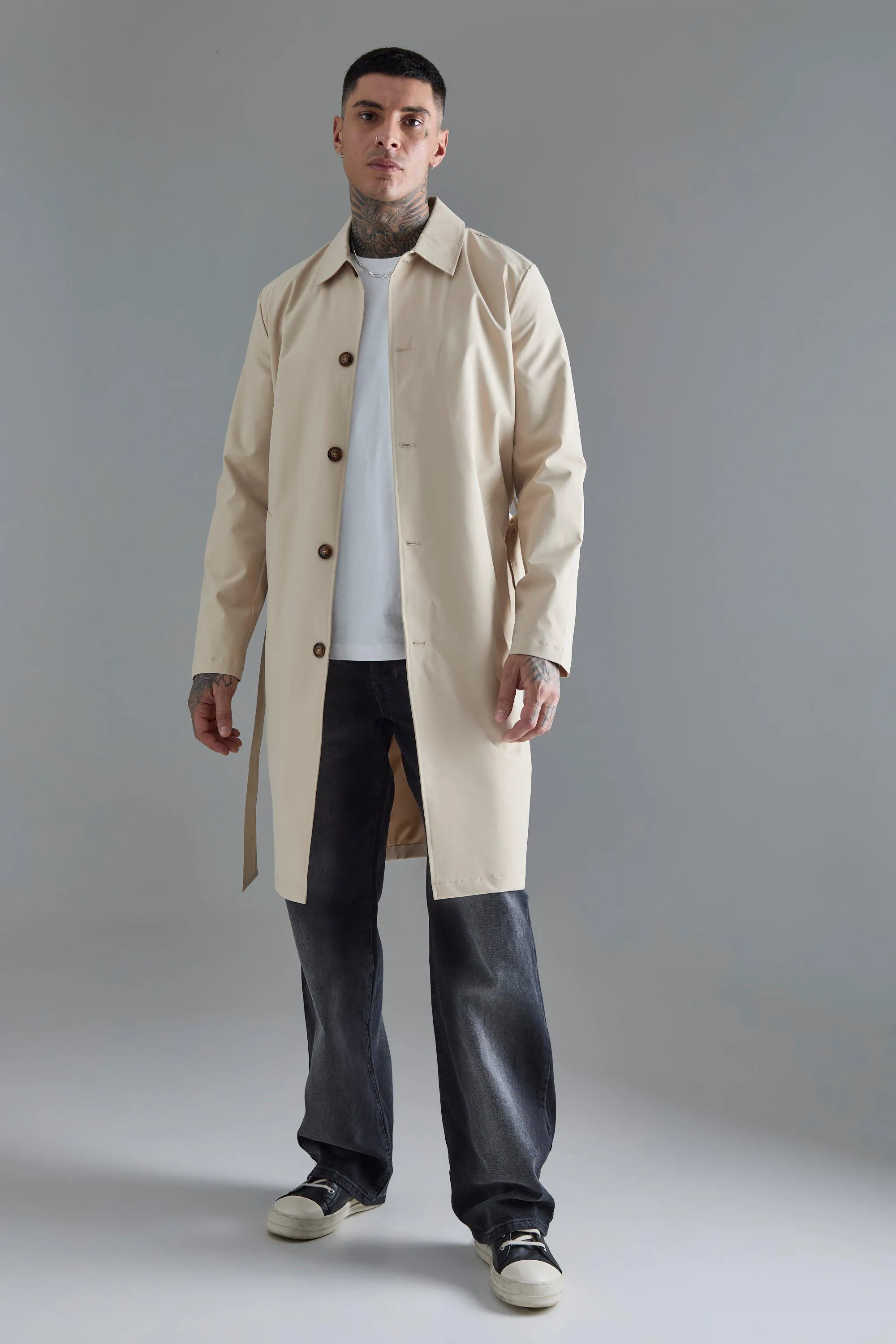 Tall Classic Belted Trench Coat | boohooMAN UK