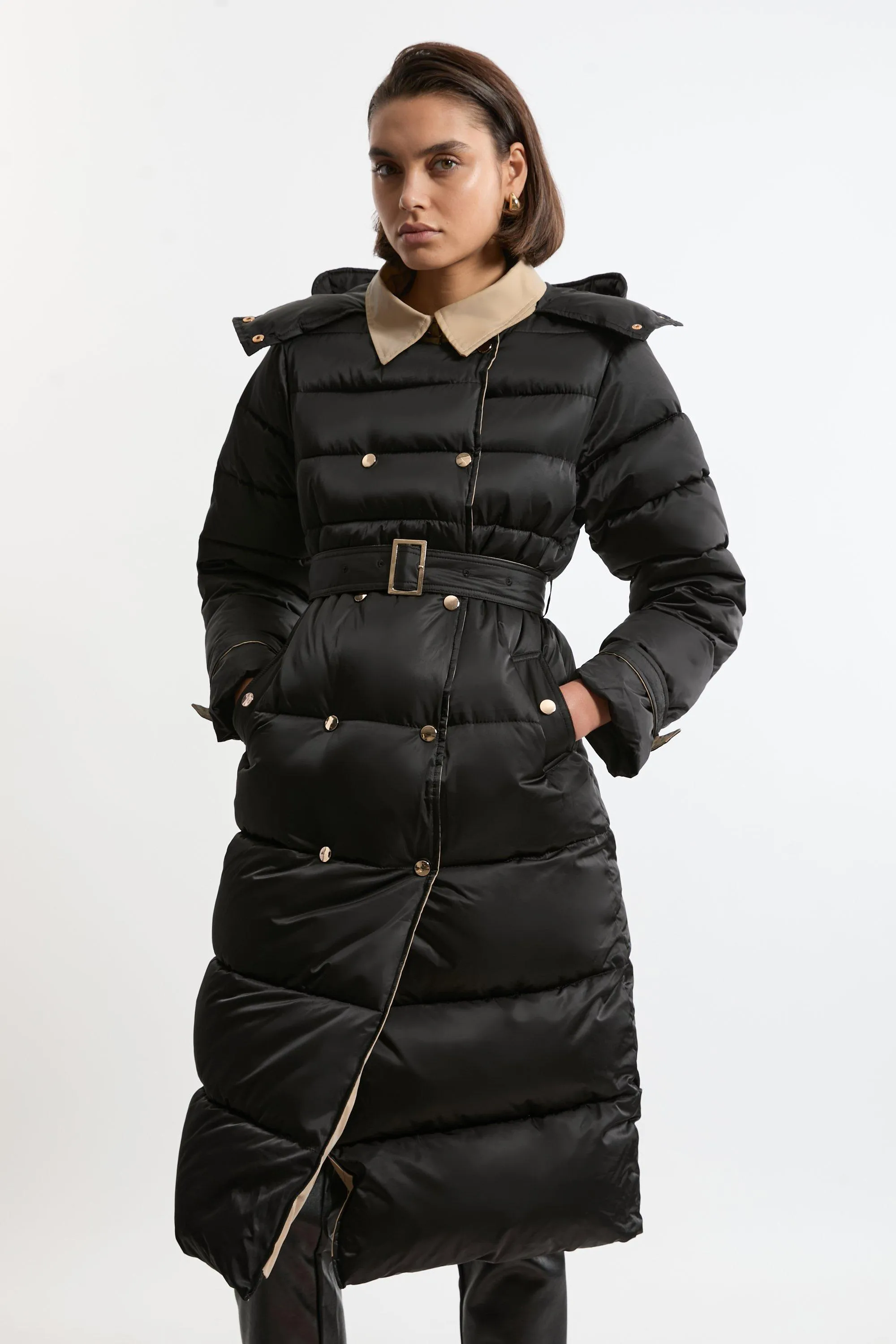 Trench Details Padded Puffer Coat | Karen Millen