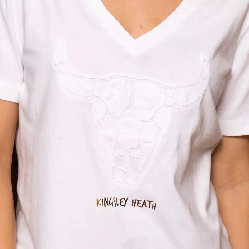 Tulle Applique Skull V-Neck Shabby Tee Pelican