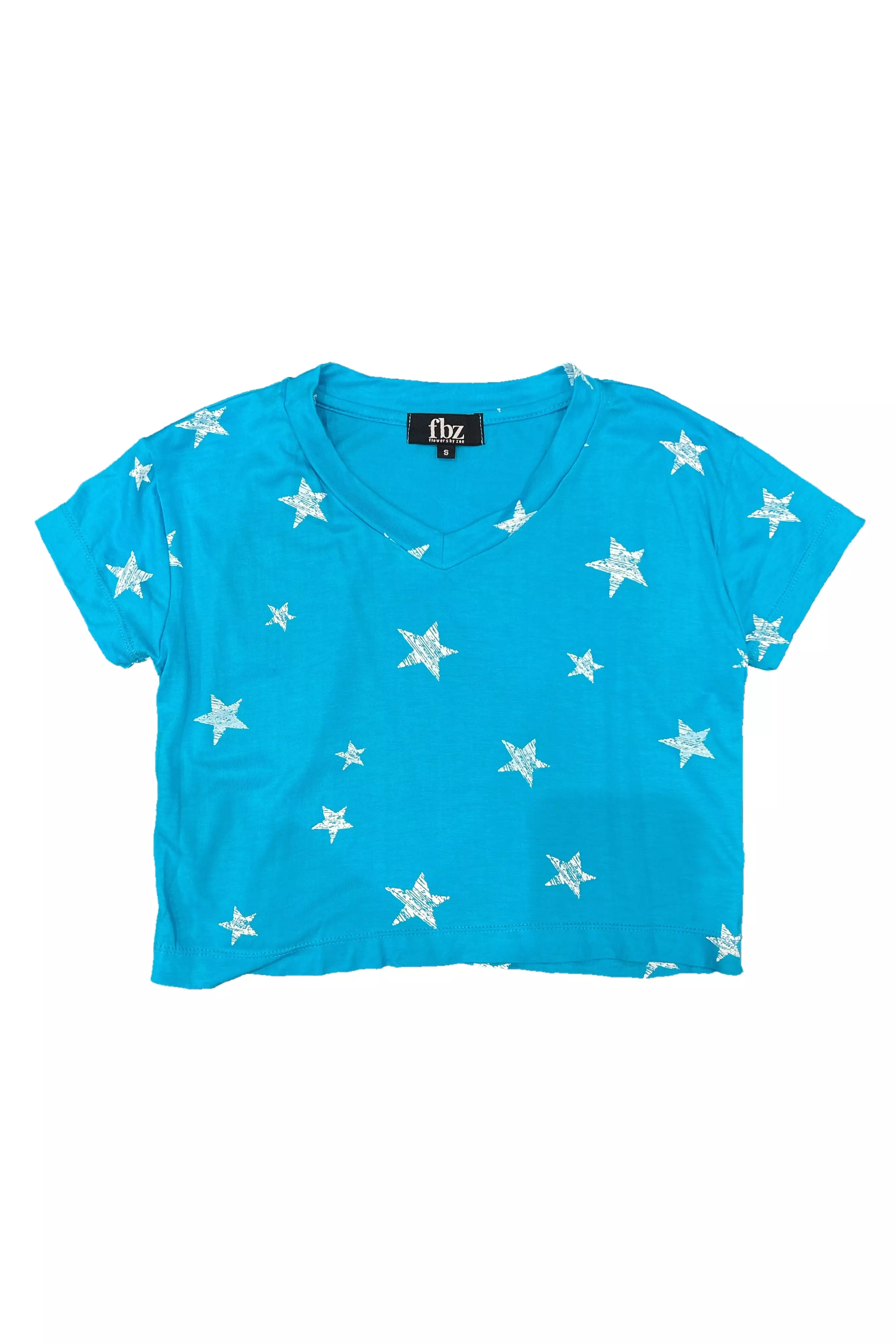 Turquoise White Stars V-Neck Tee