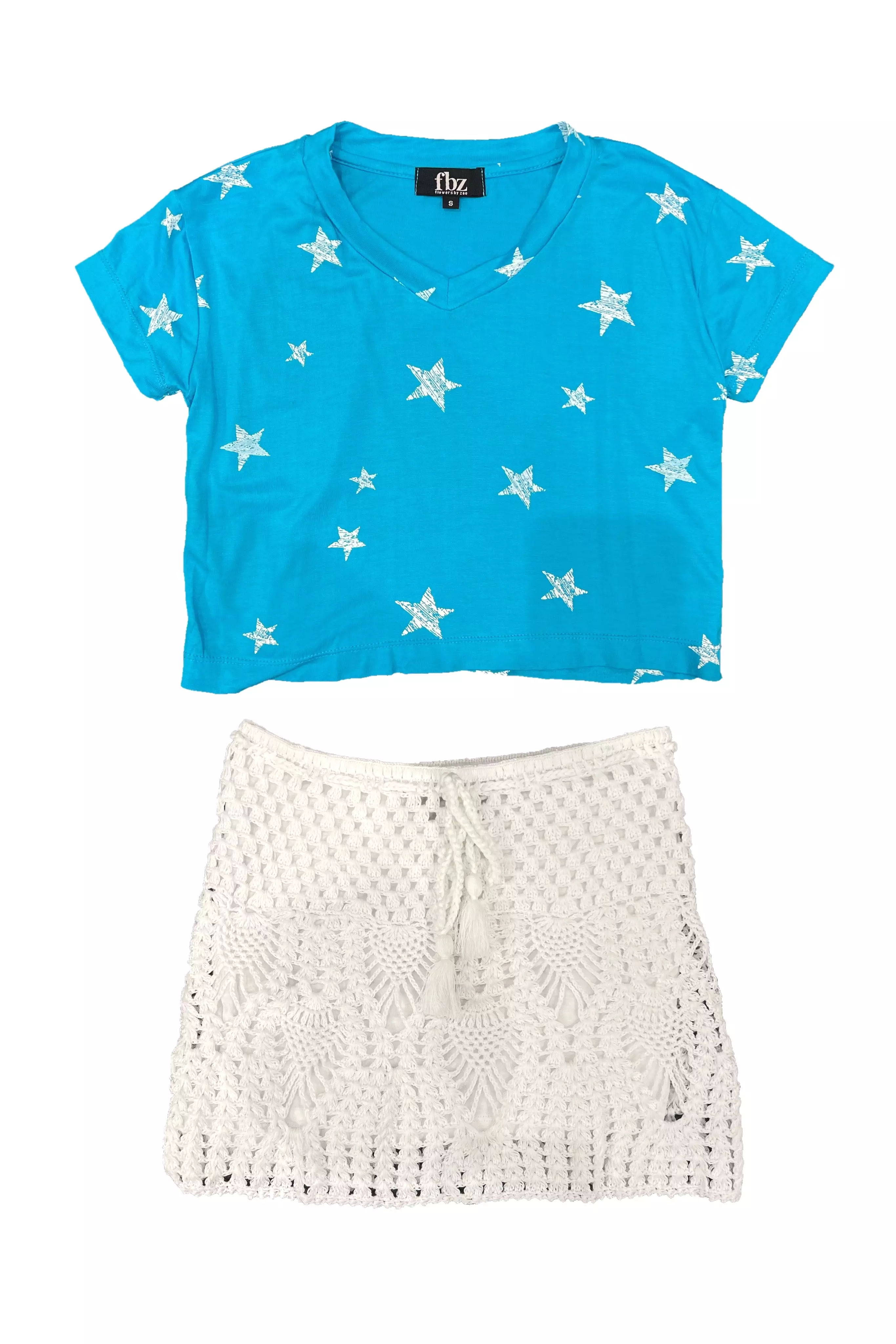 Turquoise White Stars V-Neck Tee