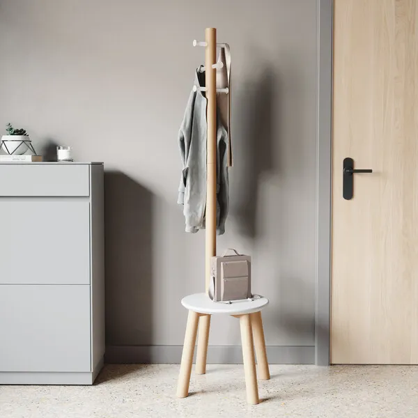 Umbra Pillar Stool/Coat Rack, White/Natural