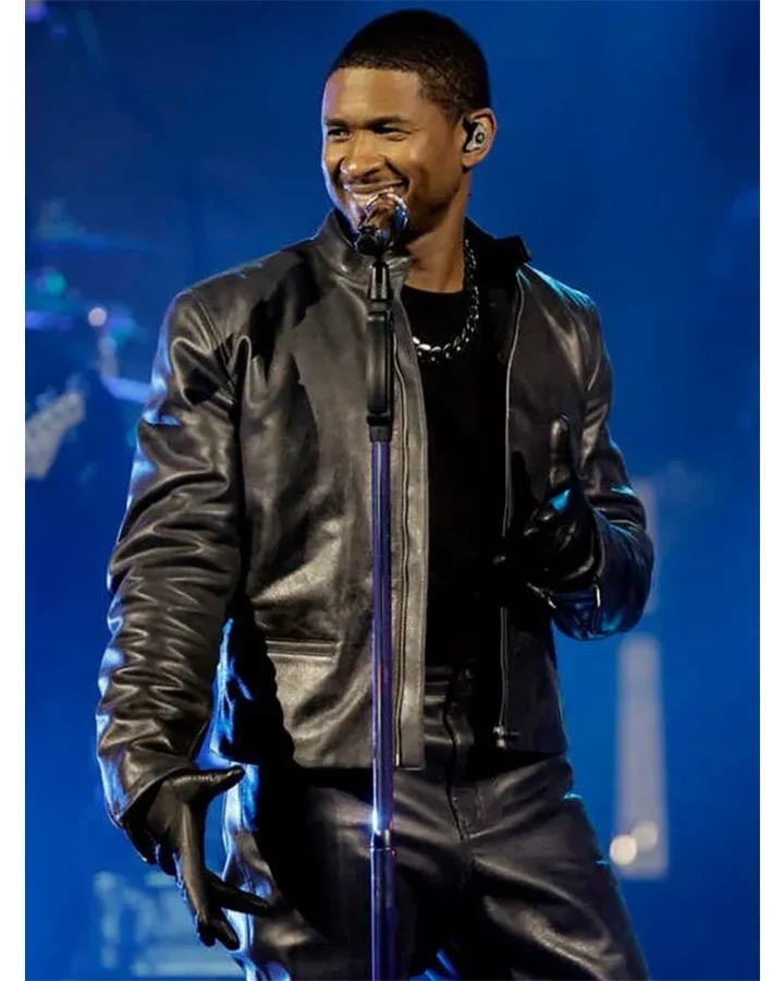 Usher Super Bowl Halftime Show Black Leather Jacket - William Jacket