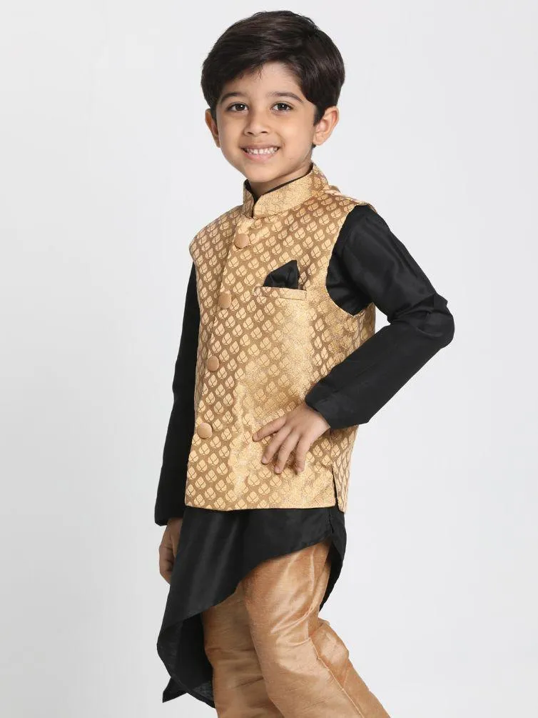 VASTRAMAY Boys' Gold Cotton Silk Blend Nehru Jacket