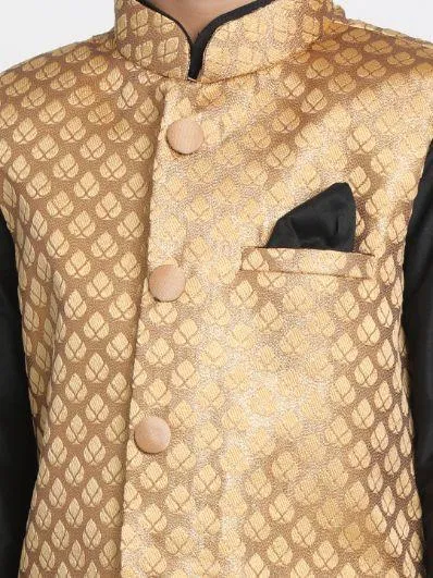 VASTRAMAY Boys' Gold Cotton Silk Blend Nehru Jacket