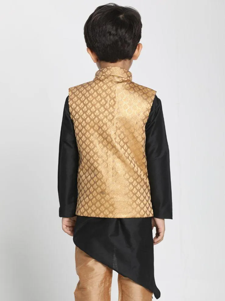 VASTRAMAY Boys' Gold Cotton Silk Blend Nehru Jacket