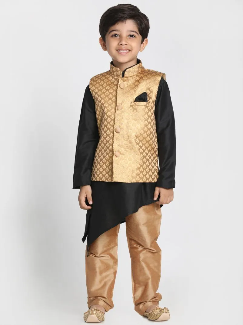 VASTRAMAY Boys' Gold Cotton Silk Blend Nehru Jacket