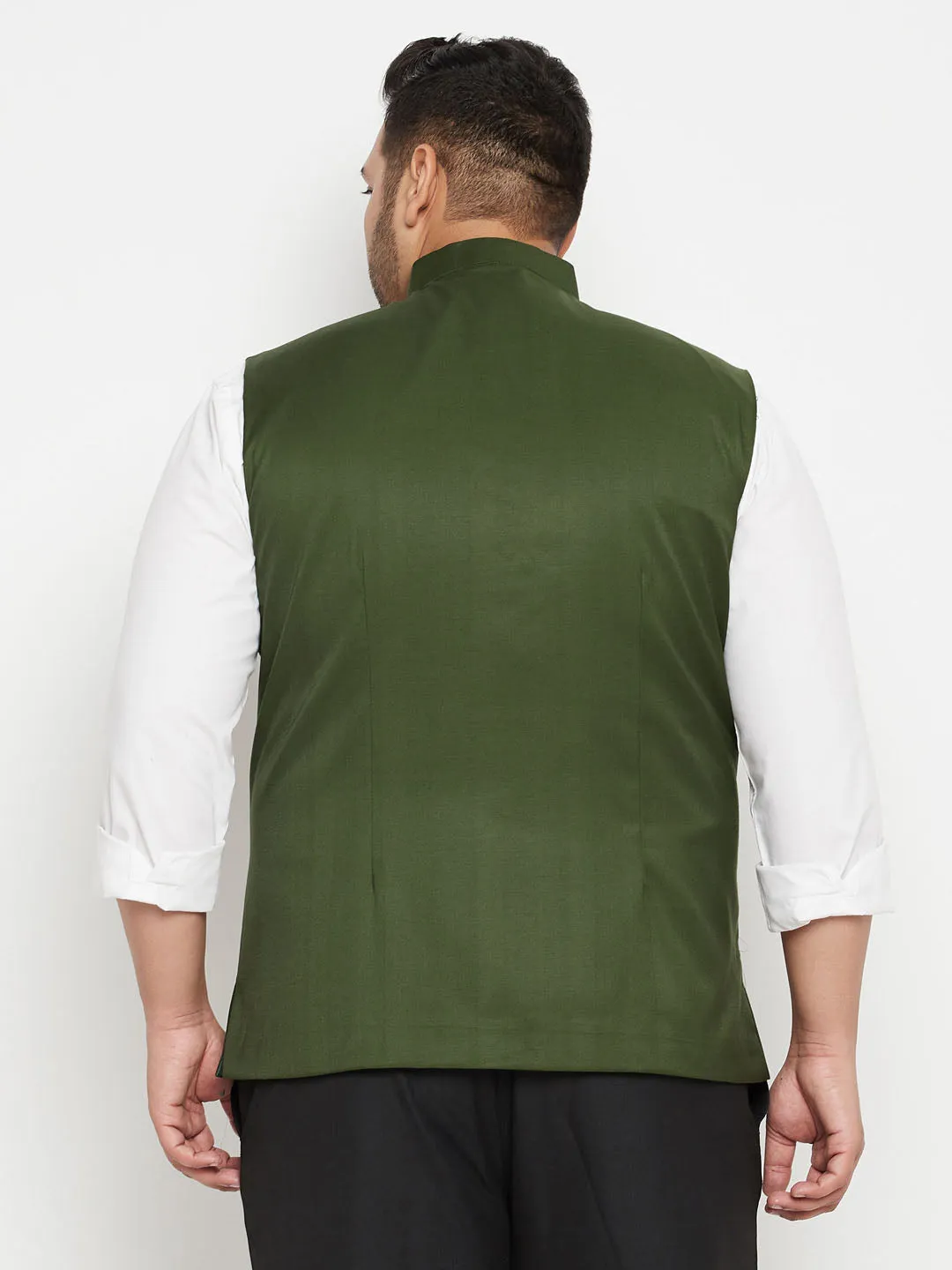 VASTRAMAY Men's Plus Size Green Cotton Blend Nehru Jacket