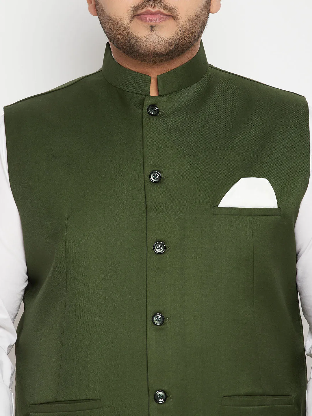 VASTRAMAY Men's Plus Size Green Cotton Blend Nehru Jacket