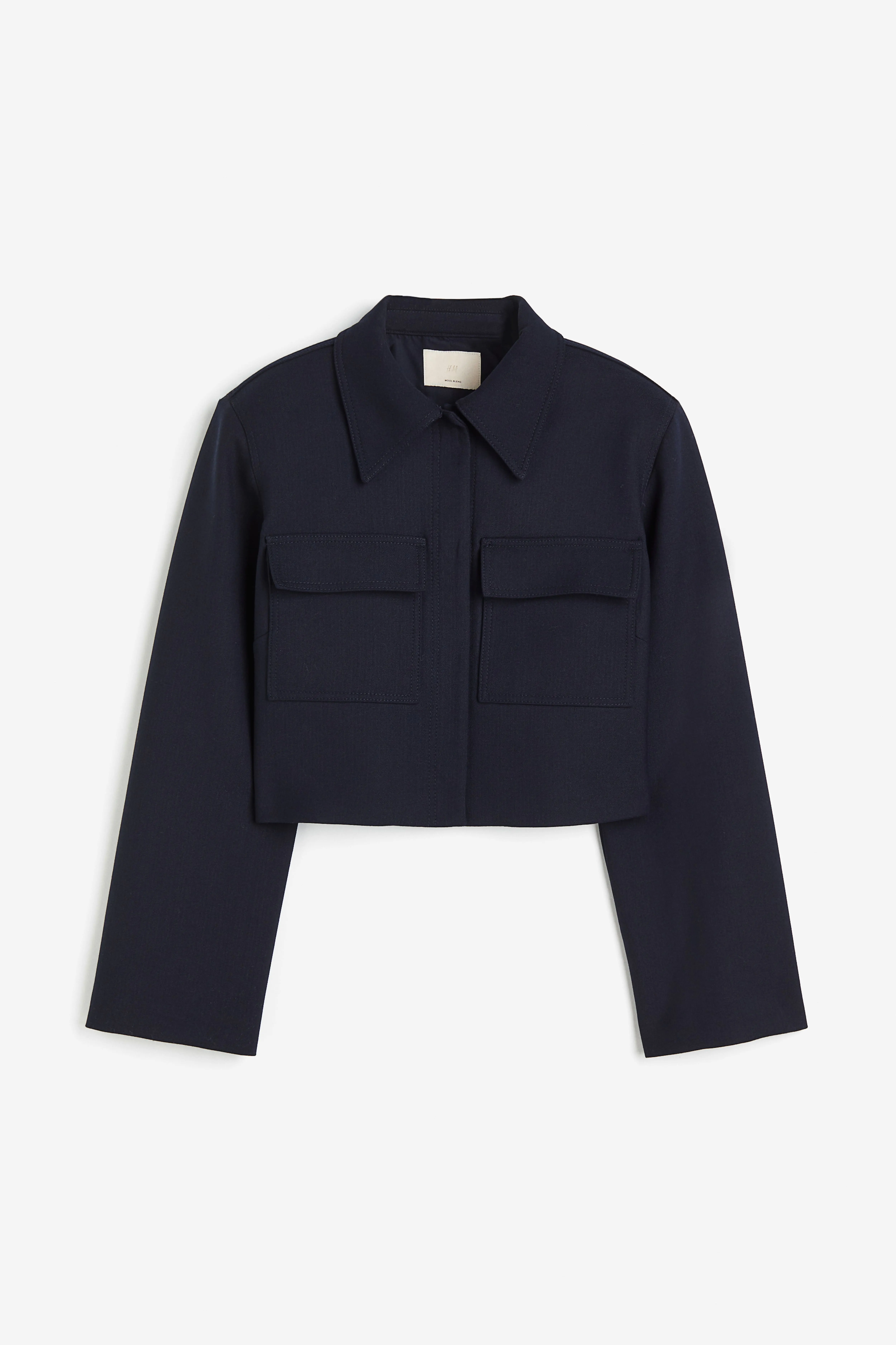 Wool-blend utility jacket - Long sleeve - Short - Navy blue - Ladies | H&M GB