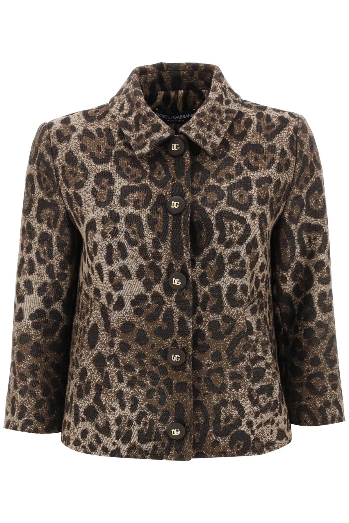 Wool Jacquard Bolero Jacket With Leopard Motif