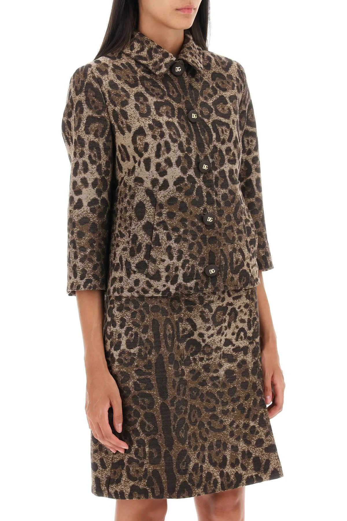 Wool Jacquard Bolero Jacket With Leopard Motif