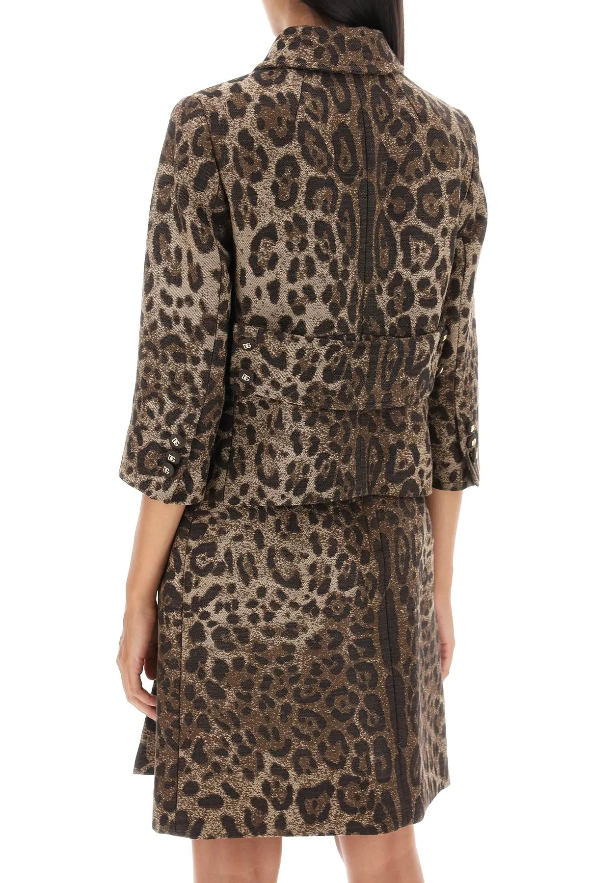 Wool Jacquard Bolero Jacket With Leopard Motif