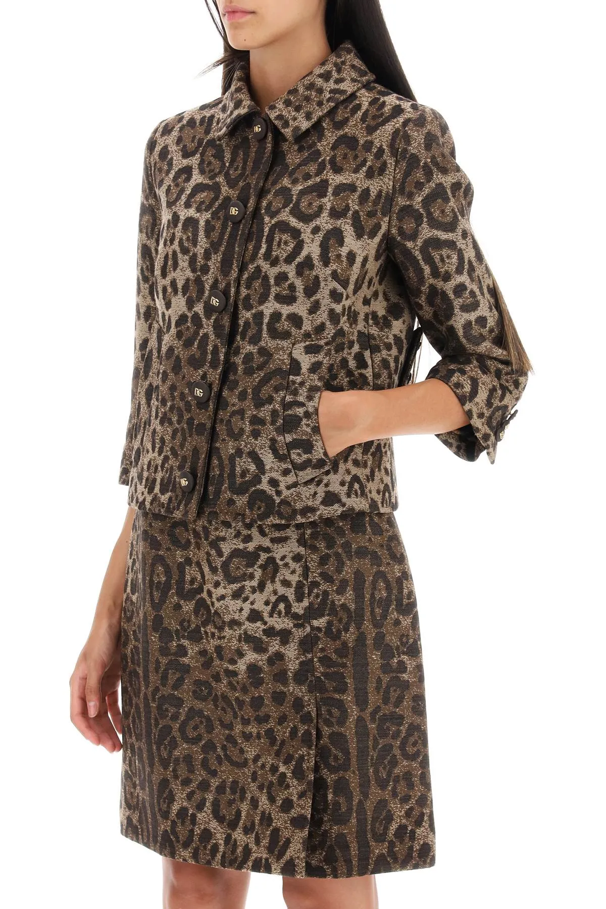 Wool Jacquard Bolero Jacket With Leopard Motif