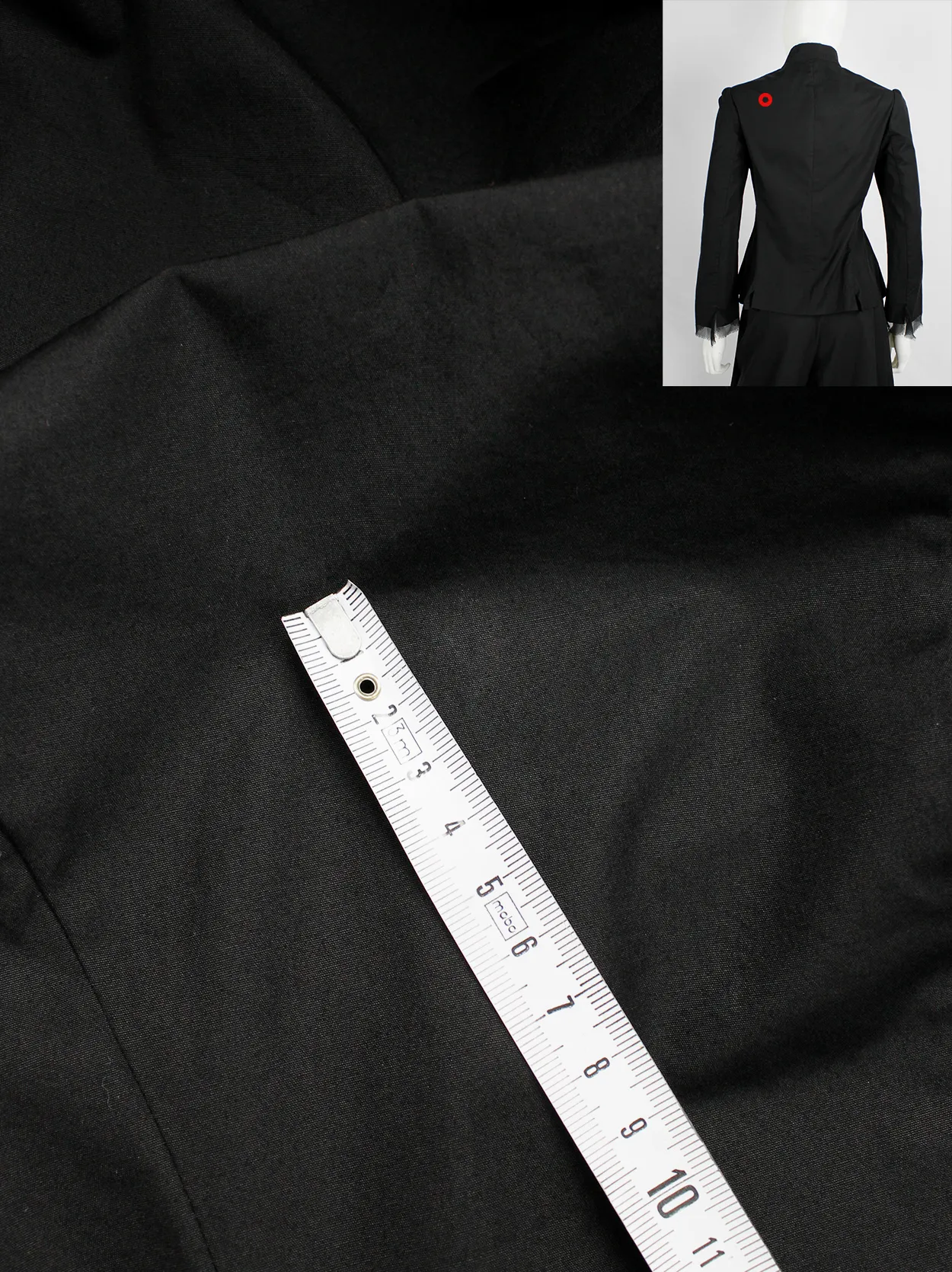 Yohji Yamamoto Noir black tailored blazer with frayed silk trim at the sleeves