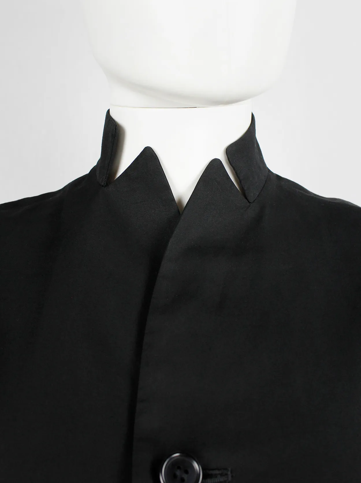 Yohji Yamamoto Noir black tailored blazer with frayed silk trim at the sleeves