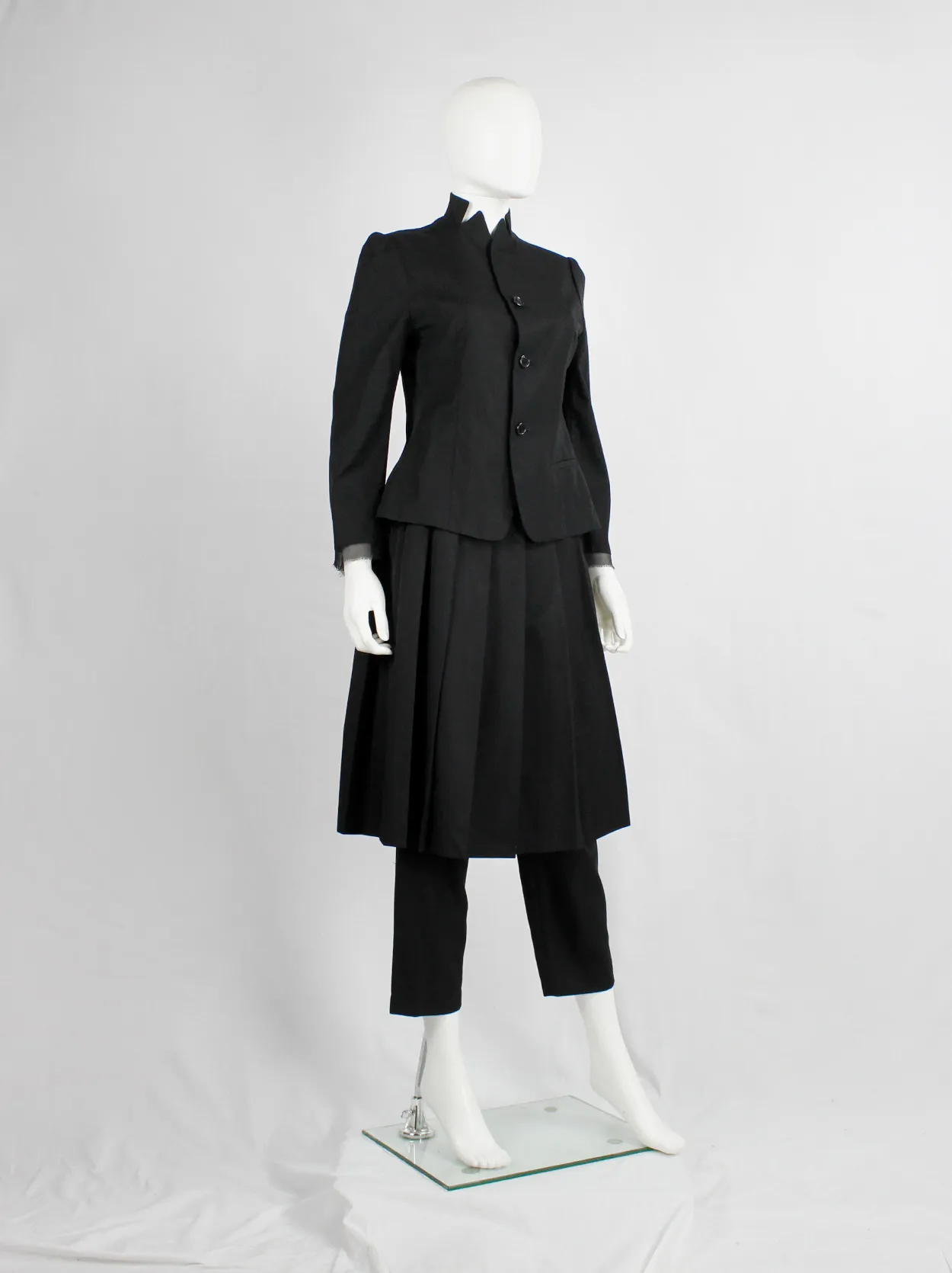 Yohji Yamamoto Noir black tailored blazer with frayed silk trim at the sleeves