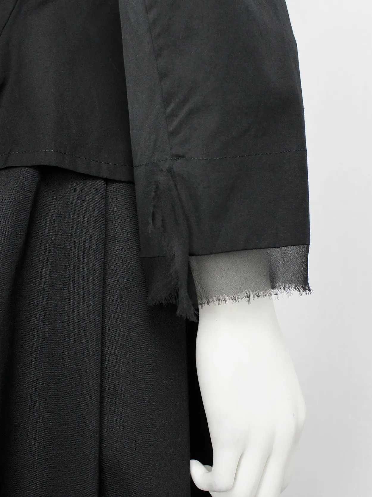 Yohji Yamamoto Noir black tailored blazer with frayed silk trim at the sleeves