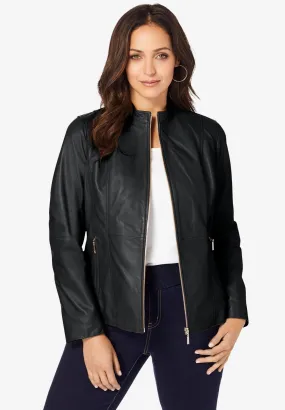 Zip Front Leather Jacket