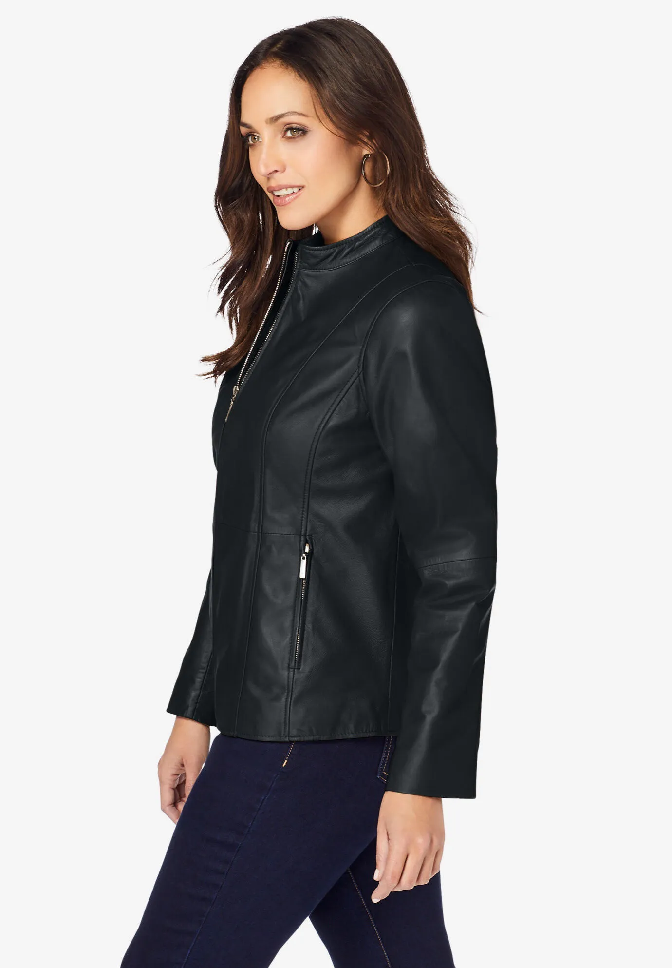 Zip Front Leather Jacket